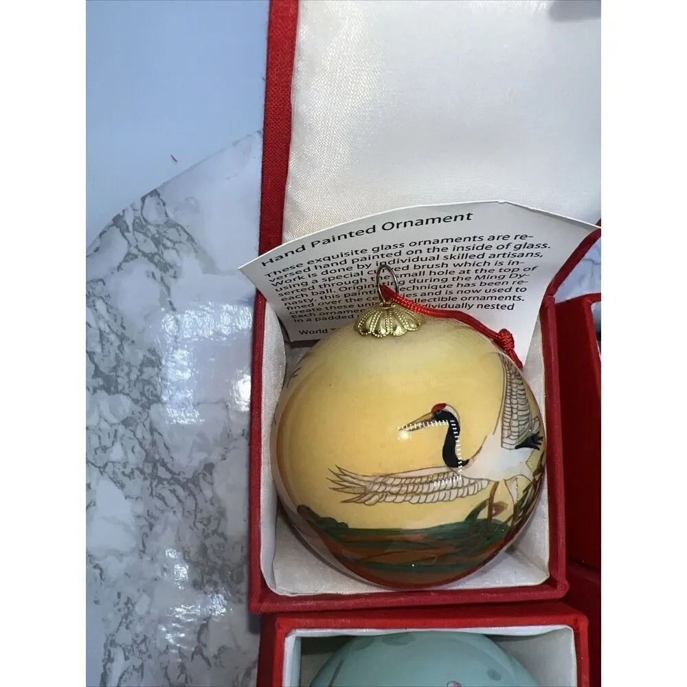 WORLD TREASURE TRADING COMPANY Reverse Painted Glass Ornaments-Lot Of 4